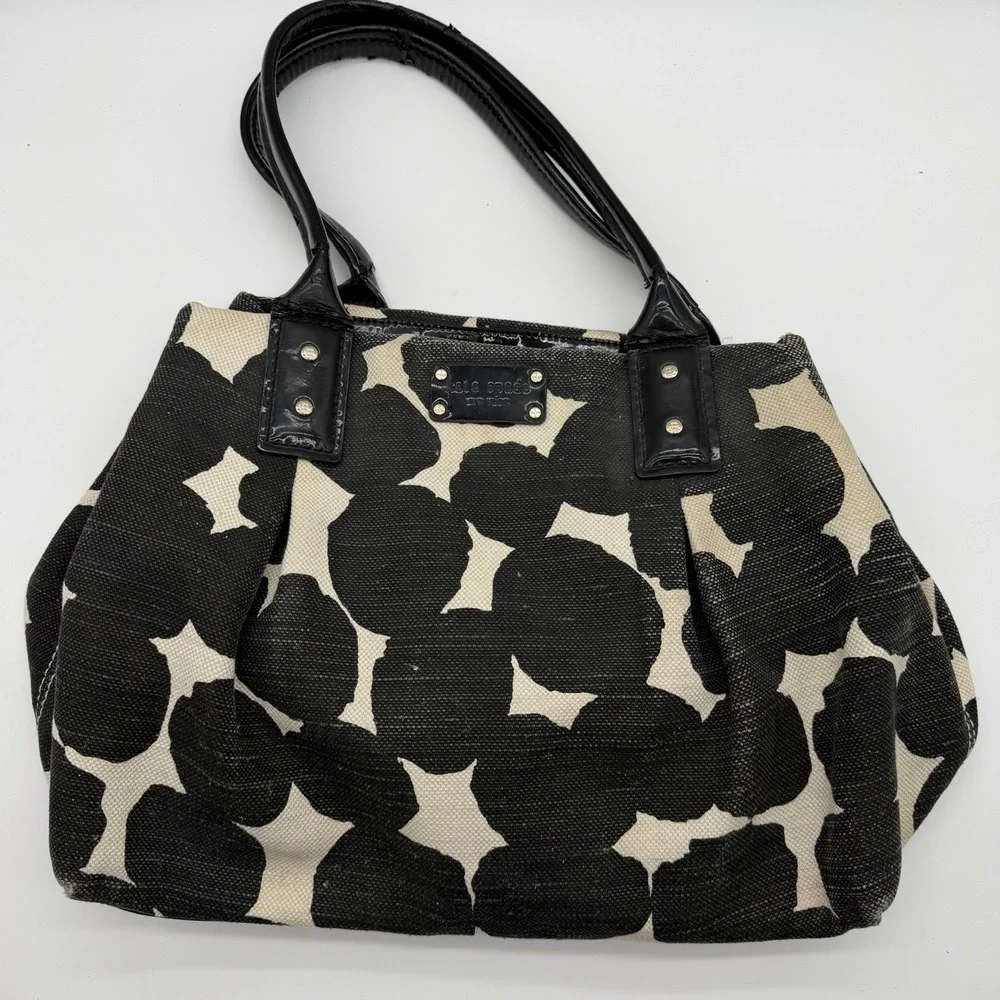Kate Spade Louis 2 Hot Spot Satchel Splodge Dot Tote Black & White FLAWS